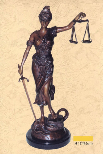 Tabletop Bronze Blind Justice Statue - 18”H Legal Gift