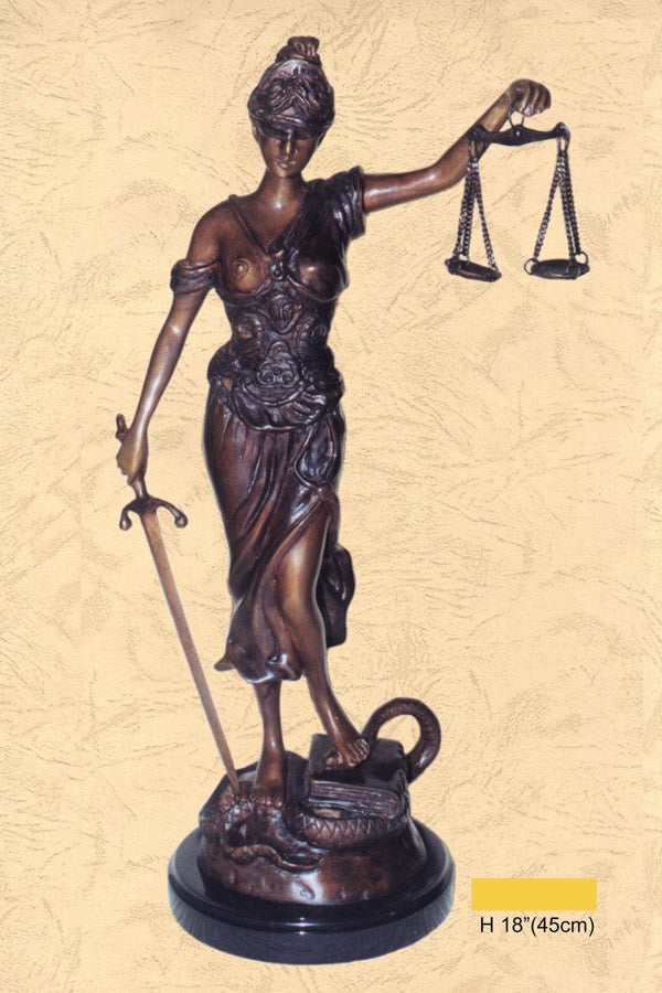 Tabletop Bronze Blind Justice Statue - 18”H Legal Gift