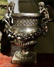 Load image into Gallery viewer, Large Bronze Cherub Garden Urns with Silver Finish - Pair