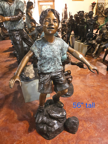 Life Size Bronze Camping Boy Standing on Rock