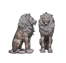 Load image into Gallery viewer, Bronze Life Size Sitting Lion Statues Pair