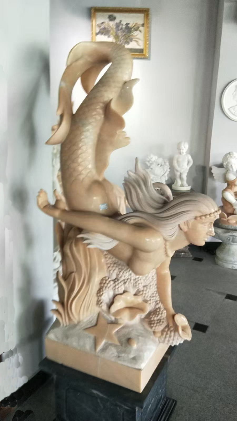 Beautiful Marble Mermaid Statue - Outdoor With Child Custom Face Options