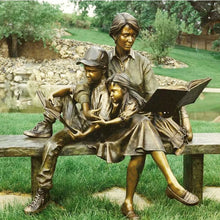 Load image into Gallery viewer, Bronze Reading Mother with Boy and Girl on Bench Statue
