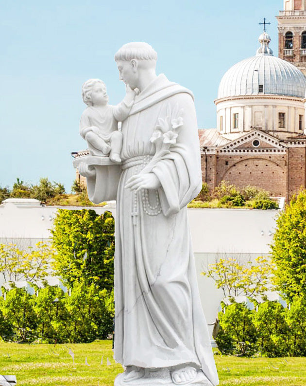 Life Size Saint Anthony with Baby Jesus Marble Statue