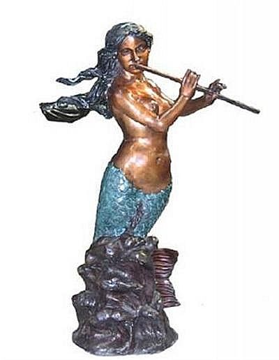 Mermaid Playing Flute Sculpture