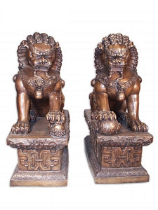 Set of Large Fu Lion Sculptures in Bronze