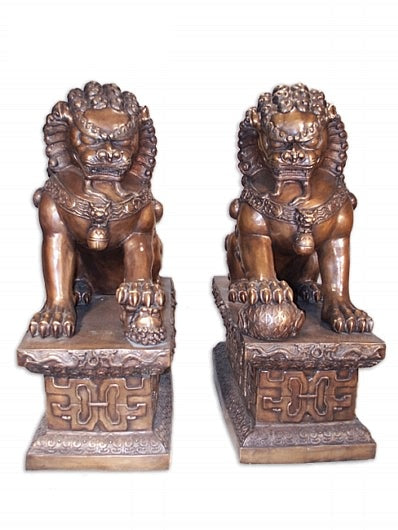 Set of Large Fu Lion Sculptures in Bronze