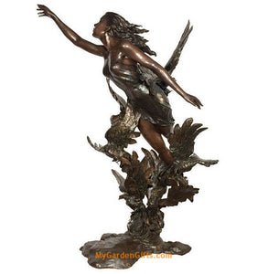Woman Flying with Birds Sculpture