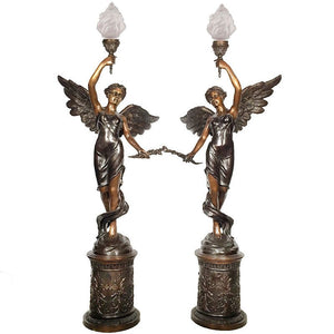 Life Size Bronze Angel Floor Lamp Sculptures
