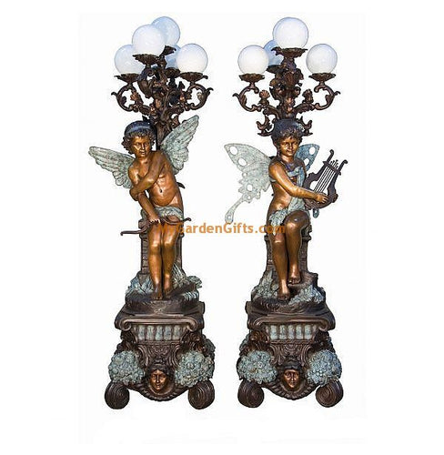 Set of 2 Angel and Fairy Torchere Sculptures