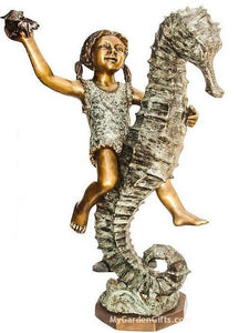Girl Riding a Seahorse Bronze Fountain Statue
