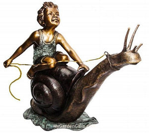 Boy Riding a Snail Fountain Statue