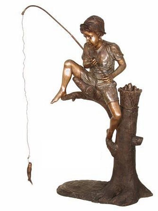 Fishing Boy on the Tree - Bronze Sculpture