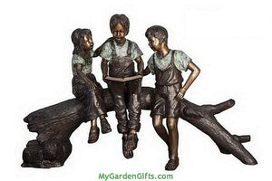 Three Friends Sharing a Read Bronze Reading Sculpture