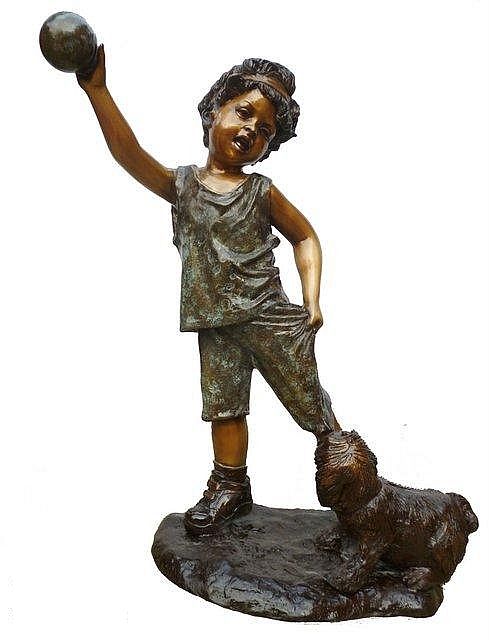 Girl Playing with her Dog Sculpture