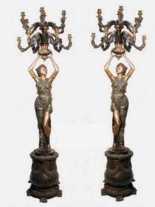 Women Holding Candlesticks - Set of 2 Sculptures