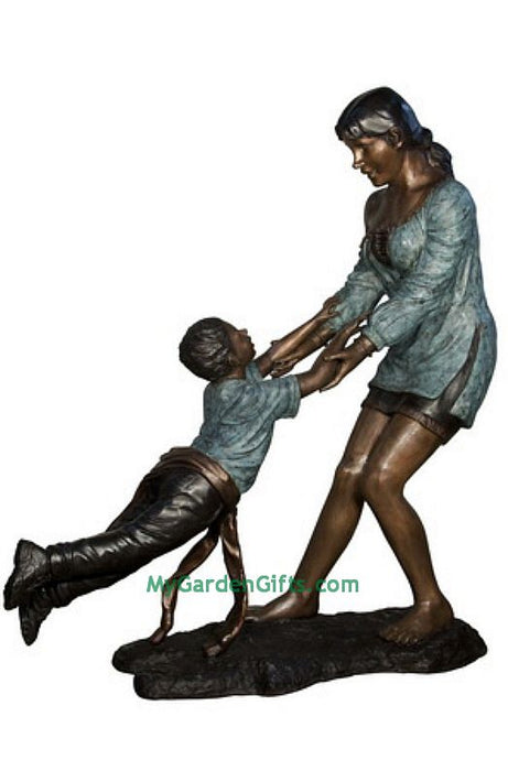 Having a Swing with Mother - Bronze Sculpture