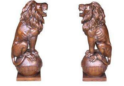 Set of Lion Statues on Balls - Bronze