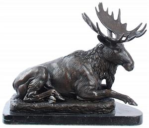 Resting Moose Statue on Marble Base