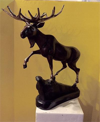Male Moose Sculpture on Marble Base