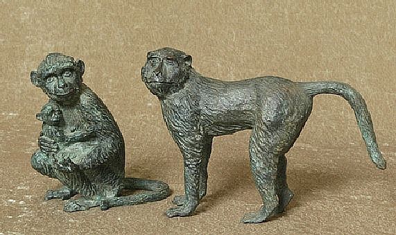 Monkey Family Sculpture- 2 Piece Bronze