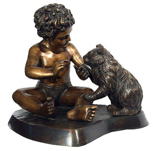Little Boy and His Cat Statue - Bronze Sculpture
