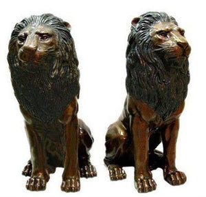 Set of Left and Right Sitting Lion Sculptures