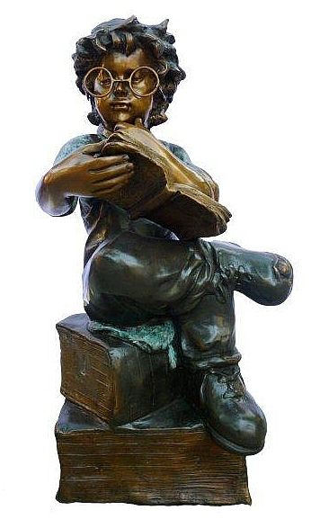 Reading Boy Sitting on Books Statue