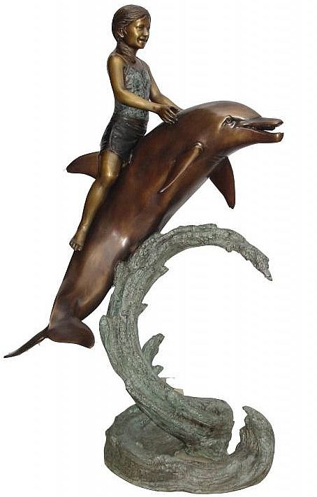 Girl Riding a Dolphin Fountain Statue