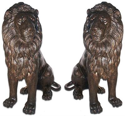 Set of 2 Grand Lion Sculptures - Bronze