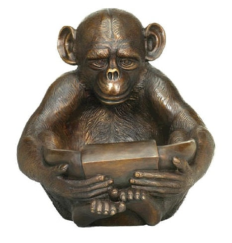 Large Chimpanzee Monkey with Bowl Bronze Sculpture
