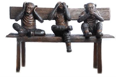 Bronze Three Wise Monkeys on a Bench Sculpture