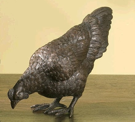 Pecking Bronze Hen Sculpture