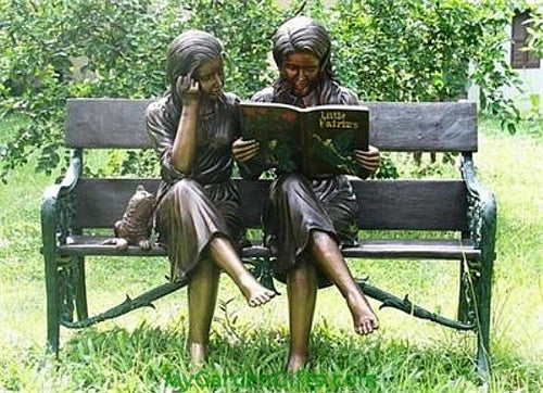 Sharing a Read About Fairies Bronze Reading Sculpture