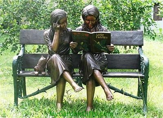 Sharing a Read About Fairies Bronze Reading Sculpture