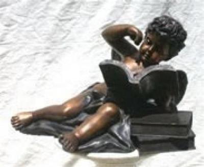 Reading Cherub with Book Bronze Sculpture