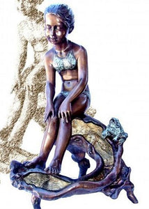Garden Girl with Frog Fountain Sculpture