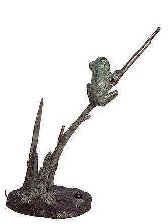 Little Frog on a Branch Bronze Sculpture