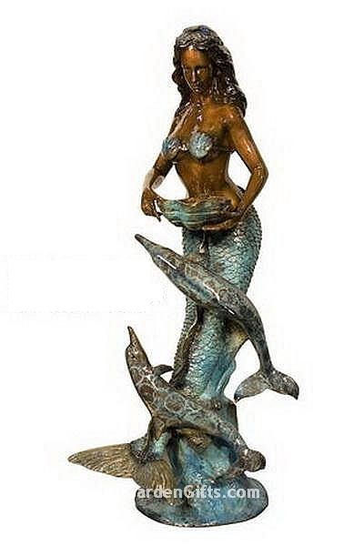 Graceful Mermaid with Dolphins Fountain Sculpture