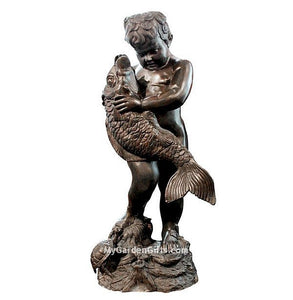 Boy with Fish Fountain Spitter Statue