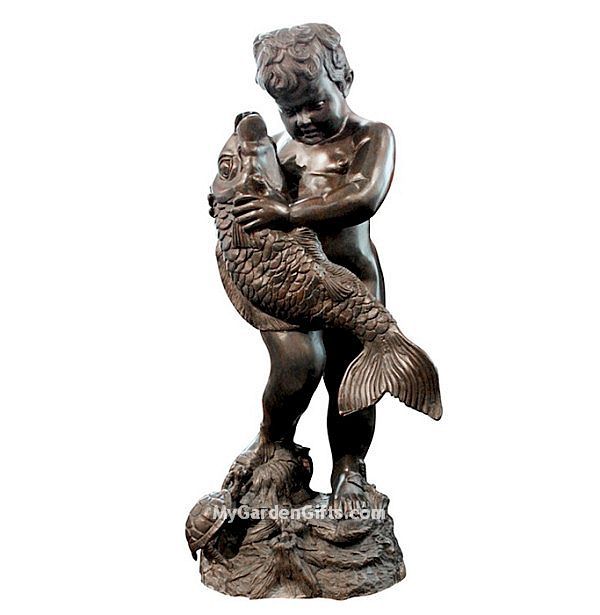 Large Fishing Boy Fountain Bronze Statue –