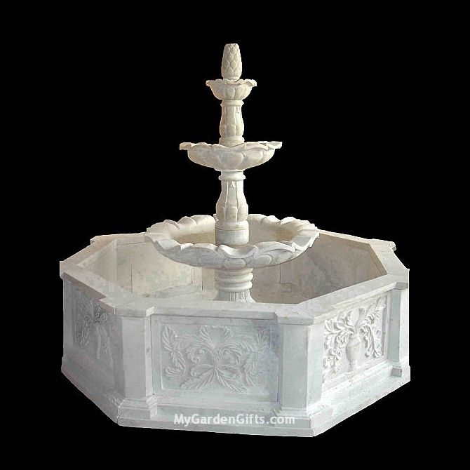 Three Tier Acanthus Marble Fountain with Surround