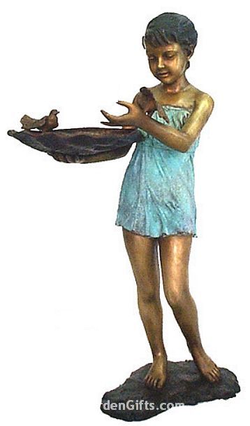 Young Birdfeeder Girl Fountain Statue