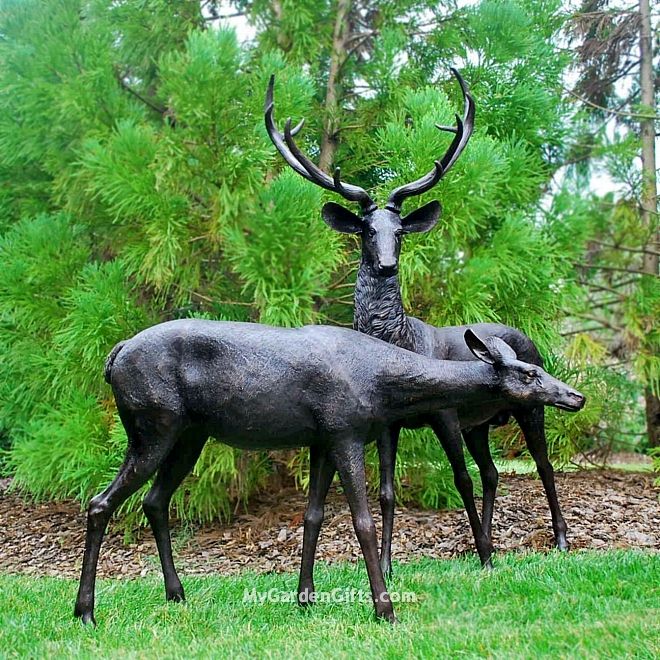 Life Size Male and Female Deer Sculptures