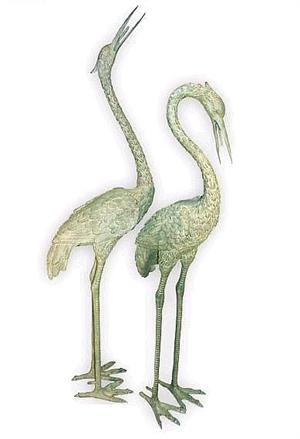 Set of 2 Bronze Heron Fountain Statues