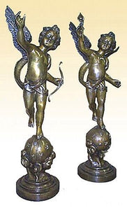 Bronze Cherub with Torch and Cherub Cupid Set