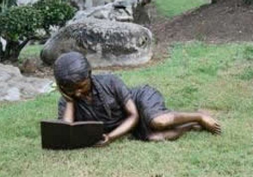 Reading Girl with Braided Hair Bronze Sculpture