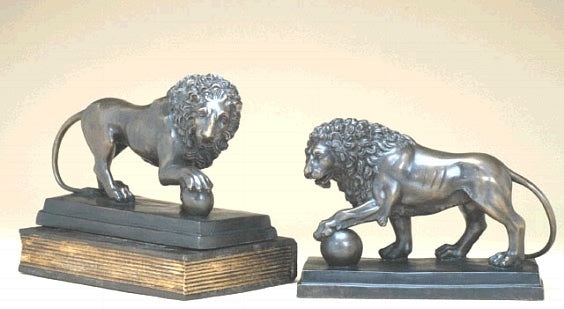 Set of Tabletop Guarding Lion Sculptures