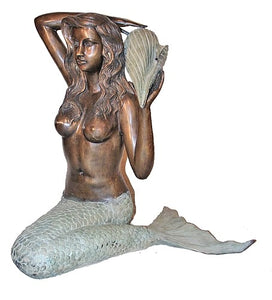 Pretty Mermaid Holding Conch Shell Fountain Sculpture