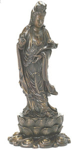 Bronze Kwan Yin with Willow Branch on Lotus